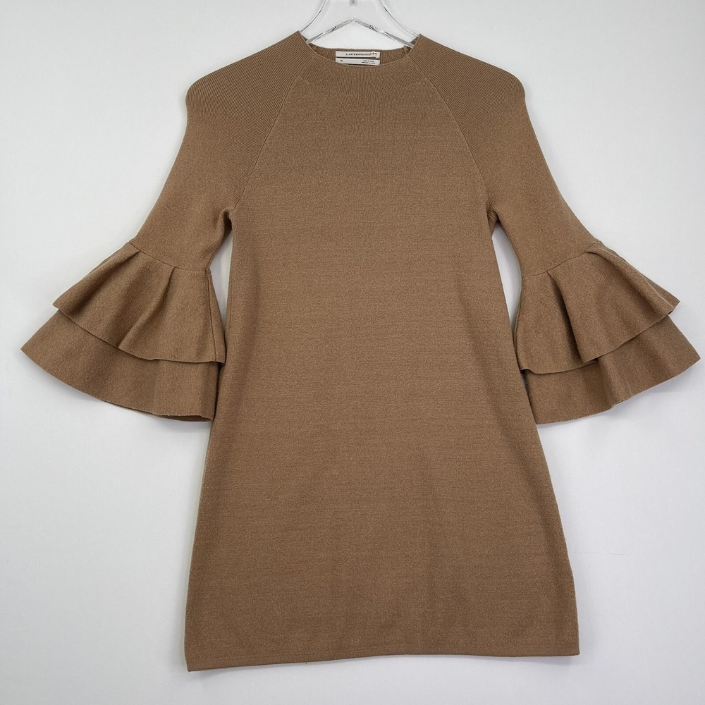 Anthropologie Mini Womens Dress XS Brown Short Sleeve Ruffle Mock Neck